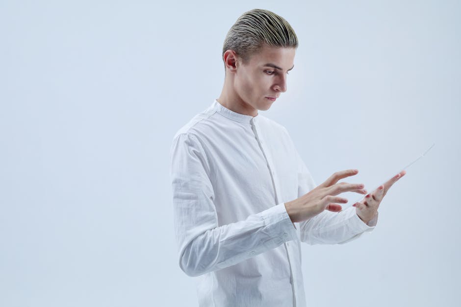 A person engaging with interactive future perfect tense exercises on a futuristic holographic screen