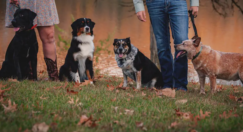 A warm spring day with people and pets enjoying outdoor activities